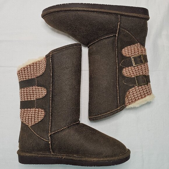 Bearpaw Boshie Chestnut Brown Distressed Fuzzy Lined Boots Women's Size 10 NEW - Picture 7 of 12